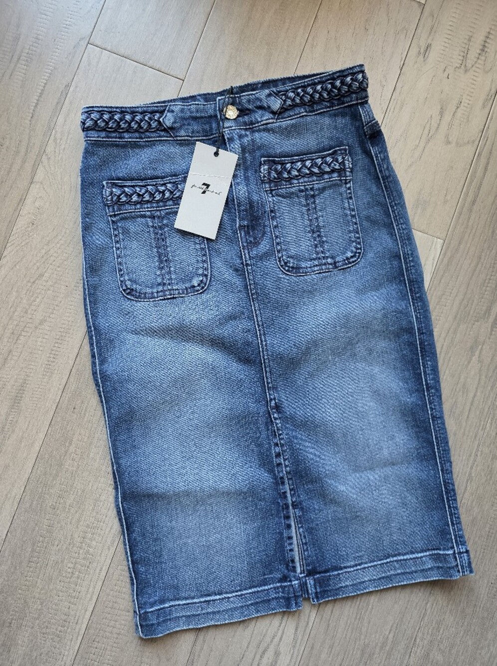 7 For All Mankind Denim Braided Denim Skirt